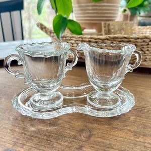 Vintage Fostoria Century Glass Creamer, Sugar Bowl & Tray Set (3pc)